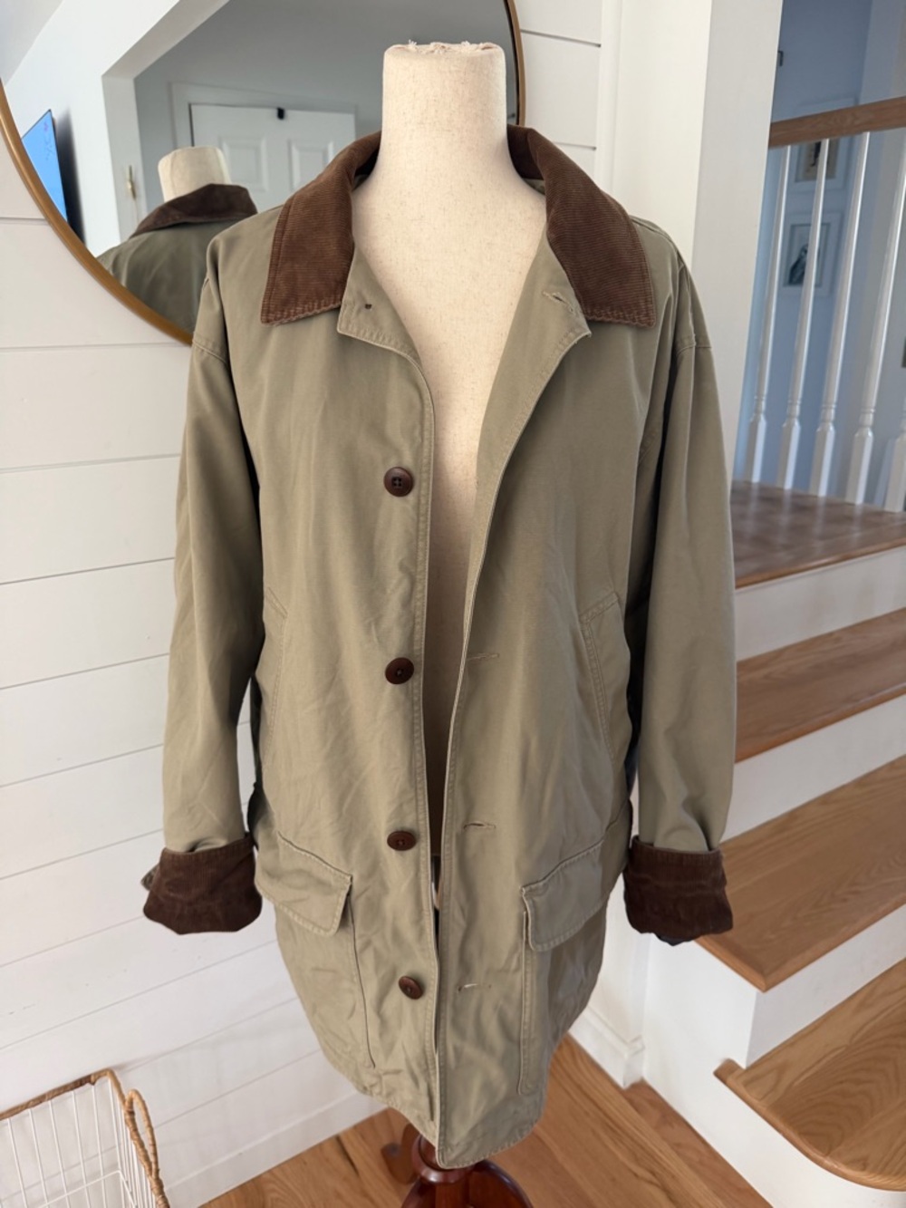 L.L. Bean Men's Tan Field Jacket with Brown corduroy Collar -Large - Picture 6 of 11